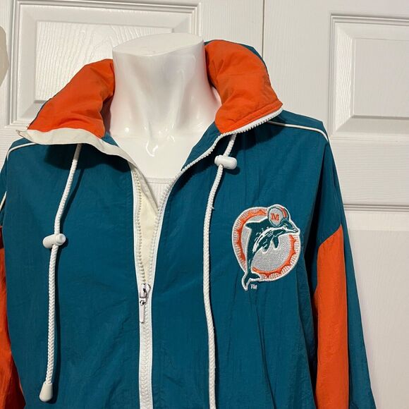 Miami Dolphins Vintage 80s Logo Athletic Hooded Lightweight Jacket Medium - Picture 6 of 12